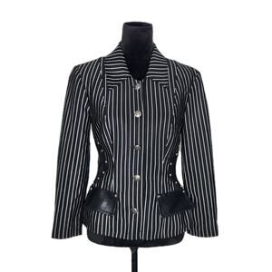 John Murrough Vtg Black Pinstripe Studded Leather Blazer Womens Size Small USA